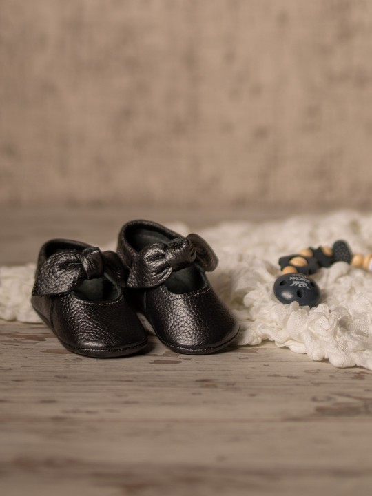 Luz Serisi Sedefli Antrasit Bebek Makosen Ayakkabı
