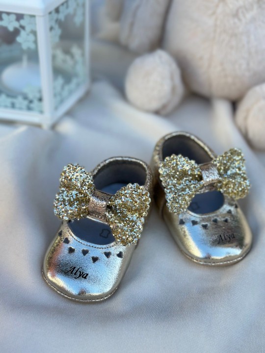 Hakiki Deri Gold Shine İsimli Bebek Ayakkabısı
