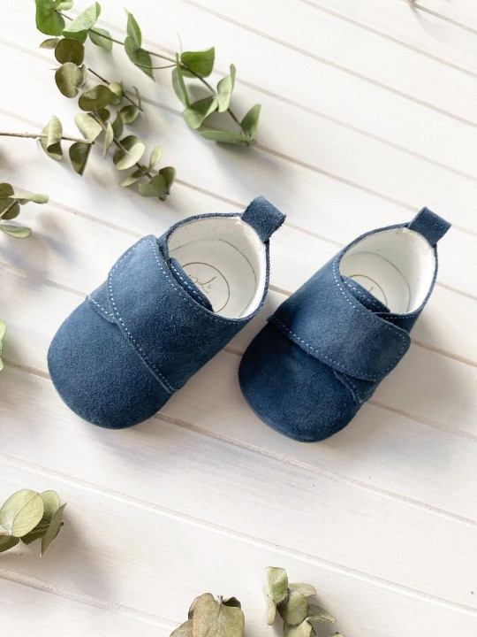İndigo Mavisi Cırt Cırtlı Süet Bebek Ayakkabısı