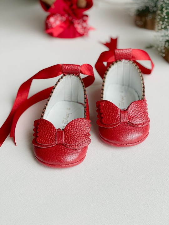 Kırmızı Pessa Kurdeleli Bebek Ayakkabısı