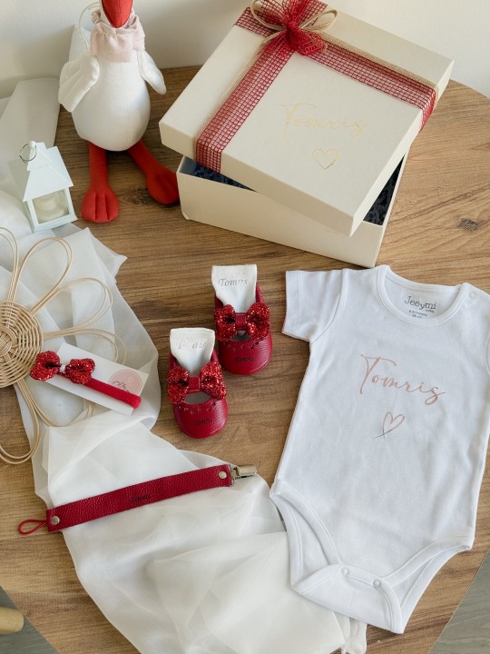 Kırmızı Shine Zıbınlı Bebek Hediye Seti