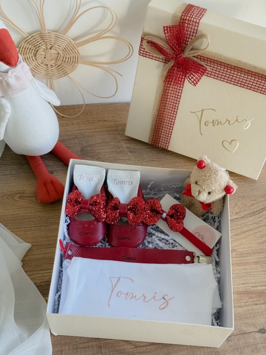 Kırmızı Shine Zıbınlı Bebek Hediye Seti