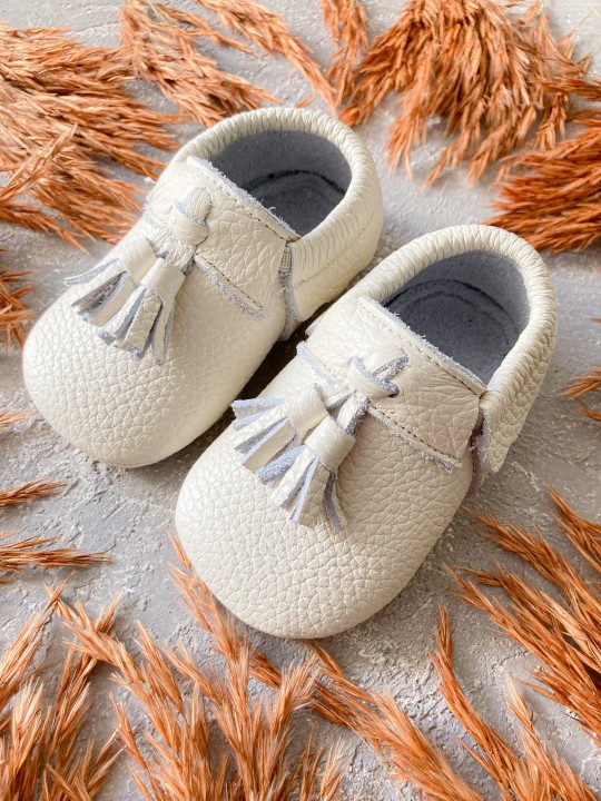 Hakiki Deri Beyaz Bony Bebek İlk Adım Ayakkabısı