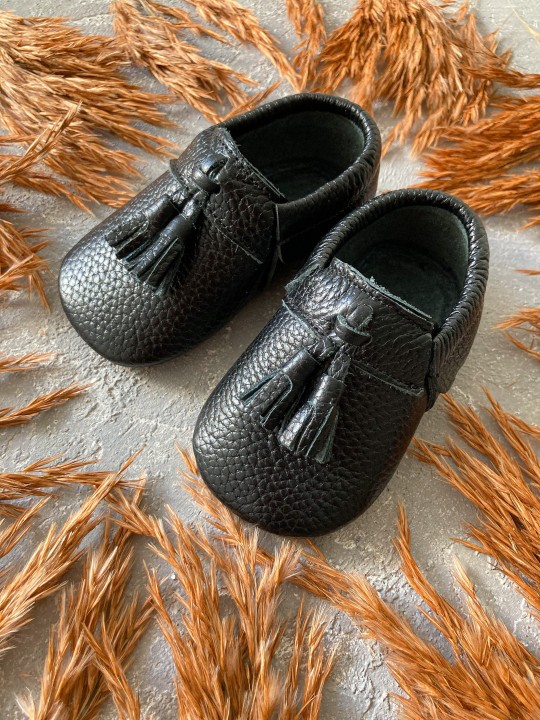 Hakiki Deri Siyah Bony İsimli Bebek Ayakkabısı