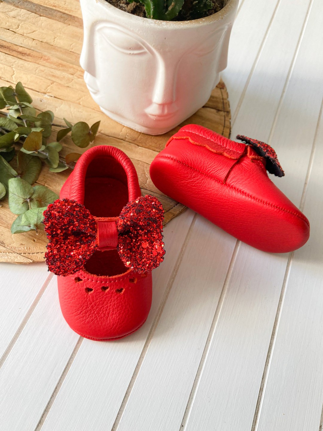 Hakiki Deri Kırmızı Shine İsimli Bebek Ayakkabısı