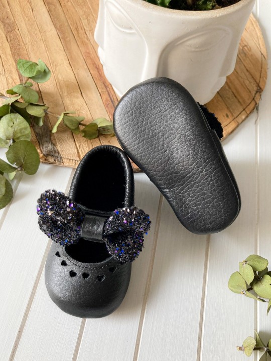 Hakiki Deri Siyah Shine İsimli Bebek Ayakkabısı