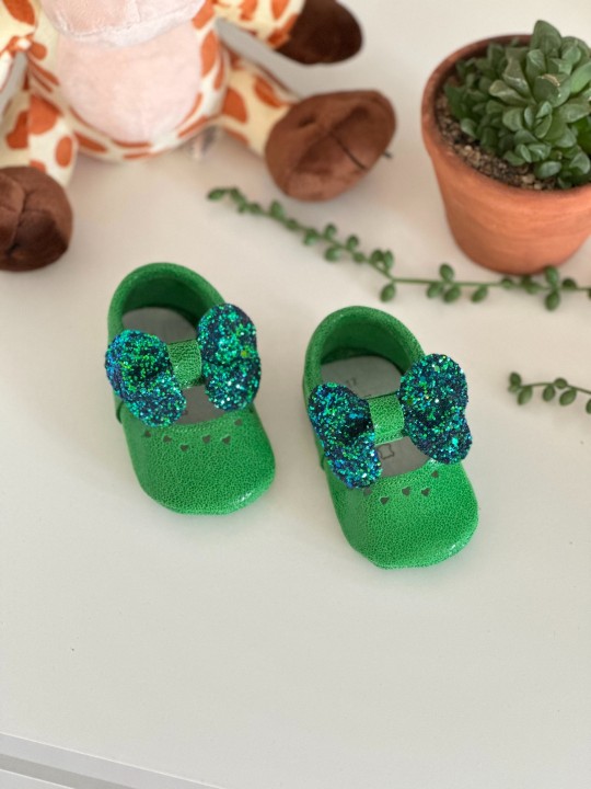 Shine Serisi Yeşil Bebek Makosen Ayakkabısı